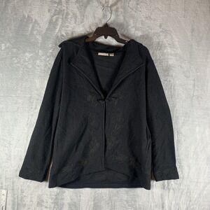 Whitewash Womens Cardigan Sweater Boiled Wool Embroidered‎ Black M Knot Button